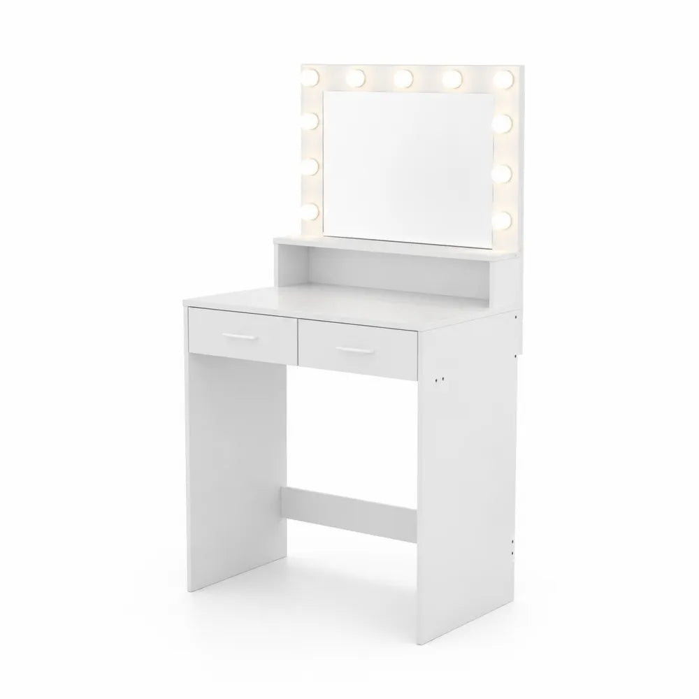 Toaletka z lustrem LED i szufladami, Biała, 80x40x140 cm