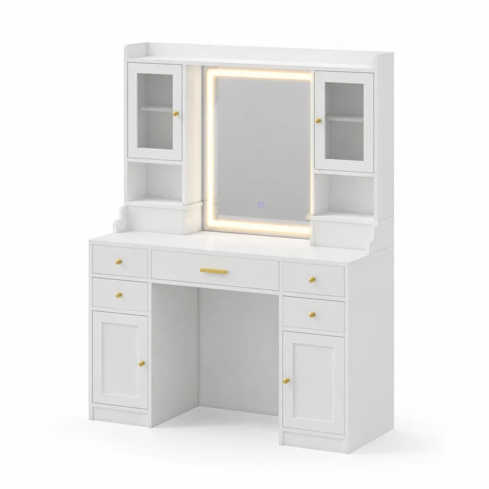 Toaletka z lustrem LED z MDF Biały