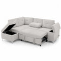 Rozkładana sofa narożna z funkcją spania i schowkiem, tkanina poliestrowa, Beżowa