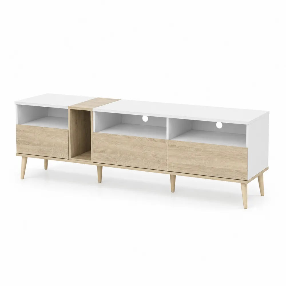 Szafka RTV drewniana biała i dąb 150x40x50 cm