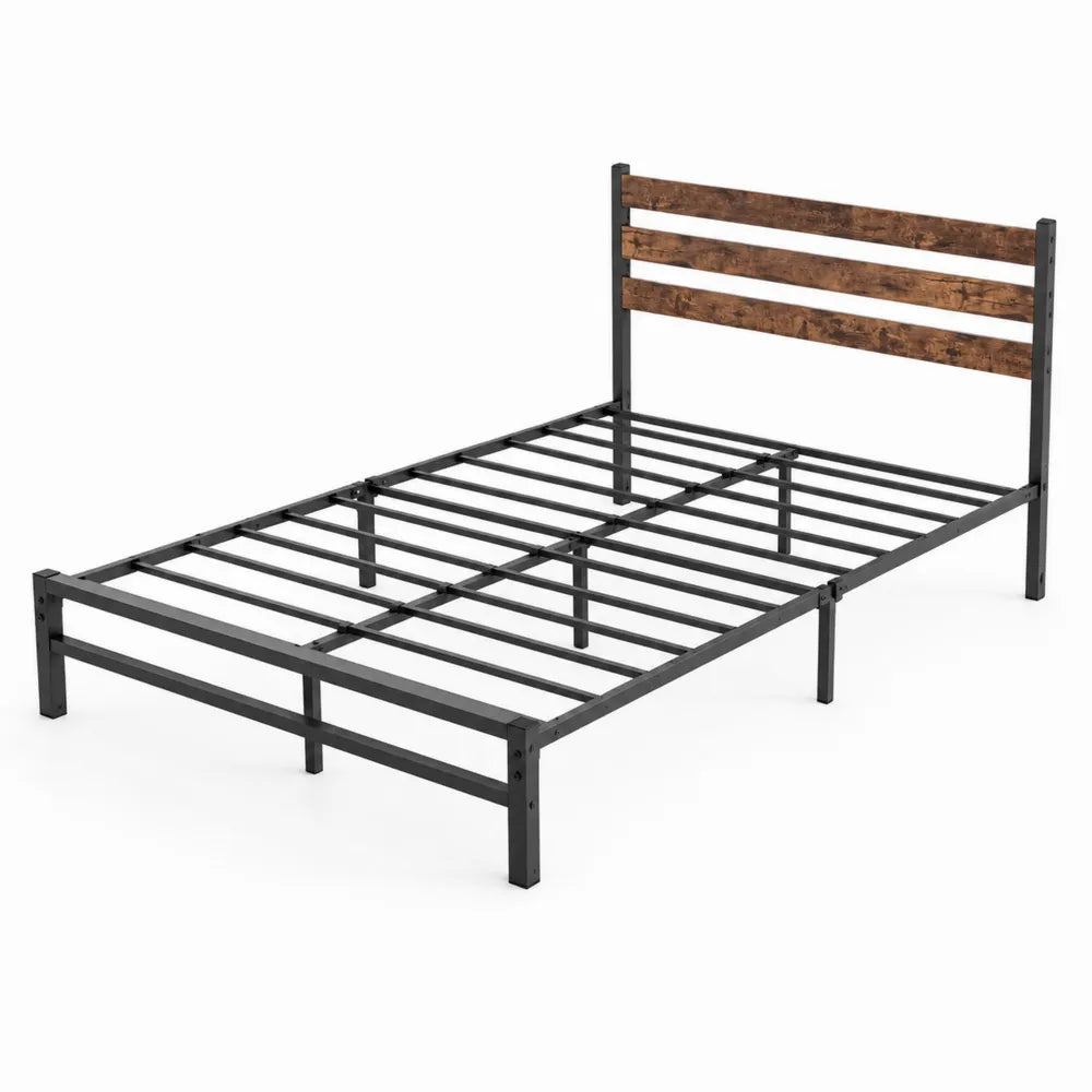 Łóżko metalowe z sosnowym zagłówkiem czarne 200x160 cm