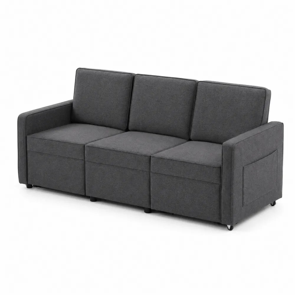 Sofa 3-osobowa materiałowa szara z funkcją przechowywania