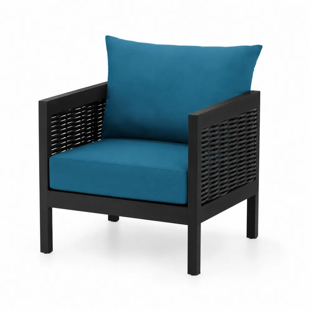 Fotel z aluminium i technorattanu z poduszkami, Turkusowy i Czarny 75x70x66cm