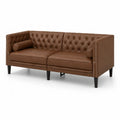 Trzyosobowa sofa skórzana brązowa z guzikami 210x85x75 cm